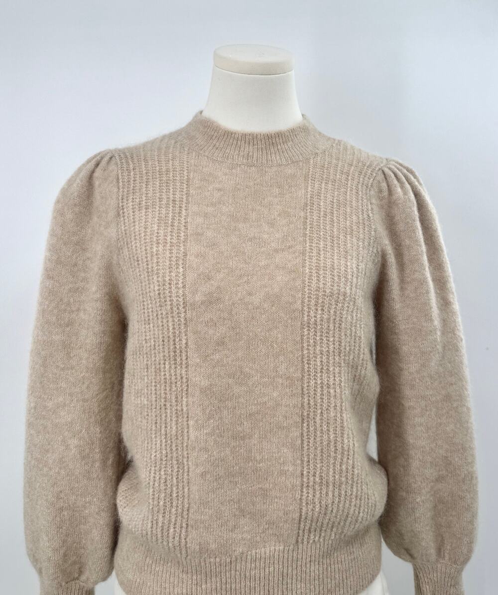 Sezane Mohair Wool Sweater Tan Mock Neck Beige Fawn Knit Pullover XS